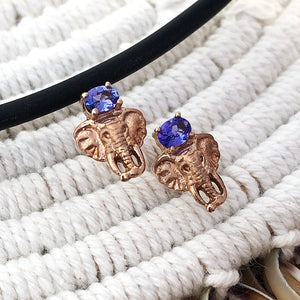 Relief Elephant Tanzanite Rose Gold Studs
