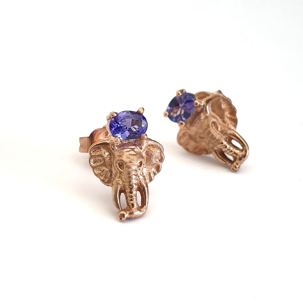 Relief Elephant Tanzanite Rose Gold Studs