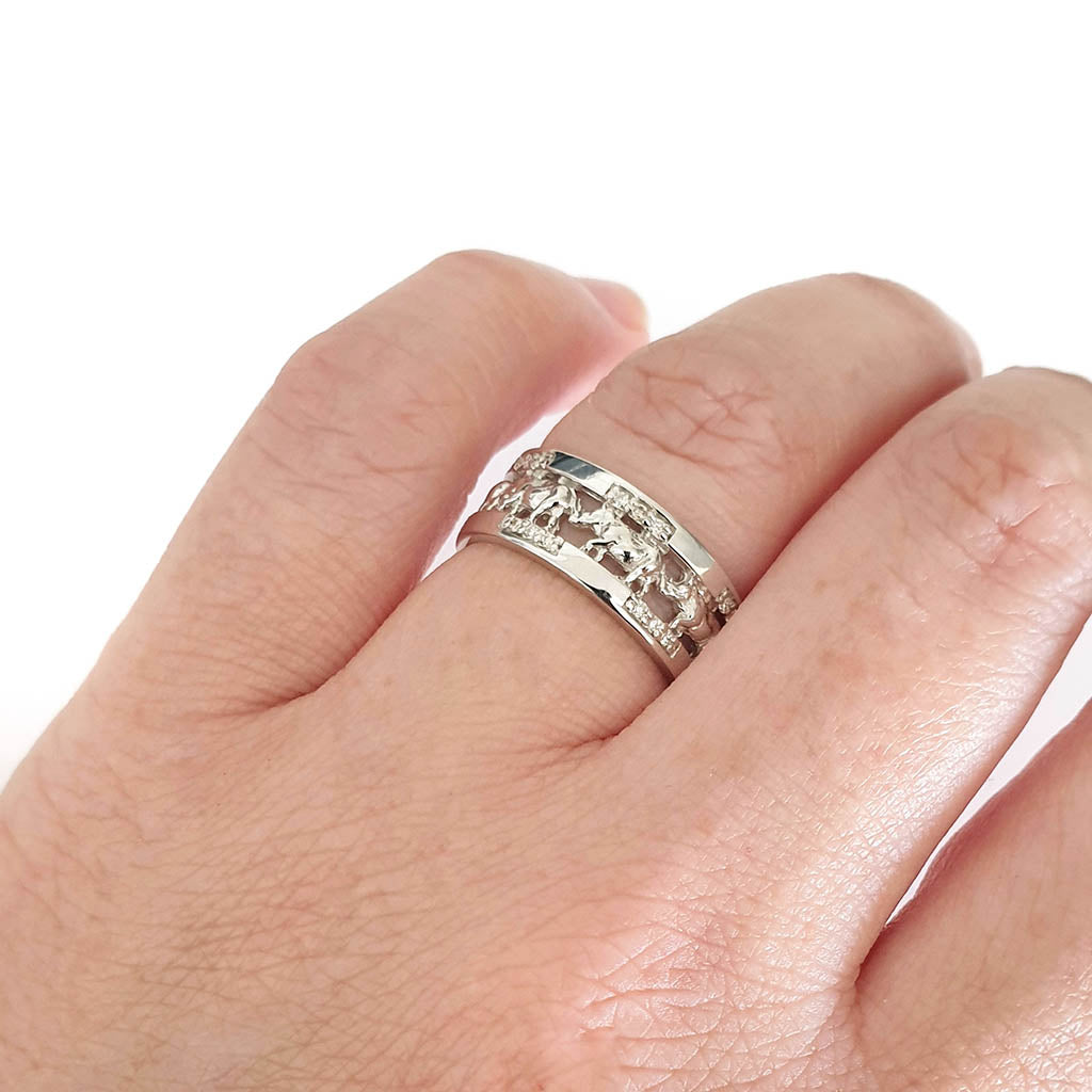Rhino and Diamond White Gold Ring