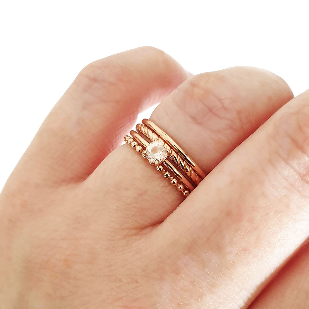 Rose Gold Raised Four Claw Morganite Stacking Ring