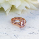 Rose Gold Emerald Cut Morganite and Diamond Wedding Set