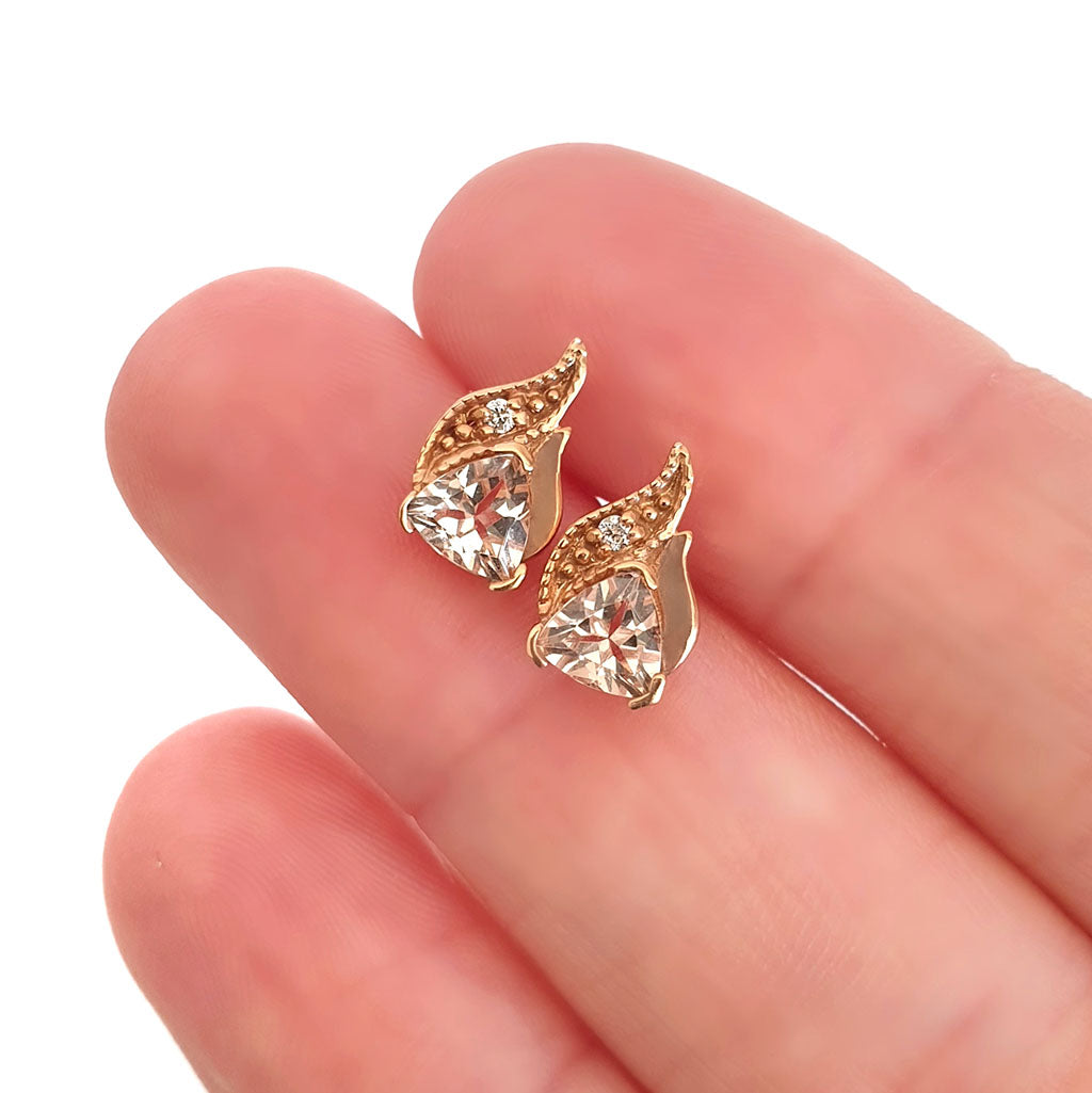 Rose Gold Morganite Trilliant and Diamond Earrings