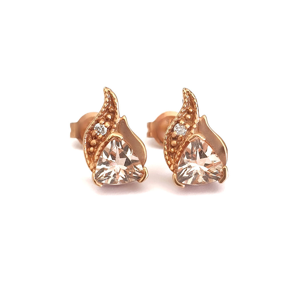 Rose Gold Morganite Trilliant and Diamond Earrings