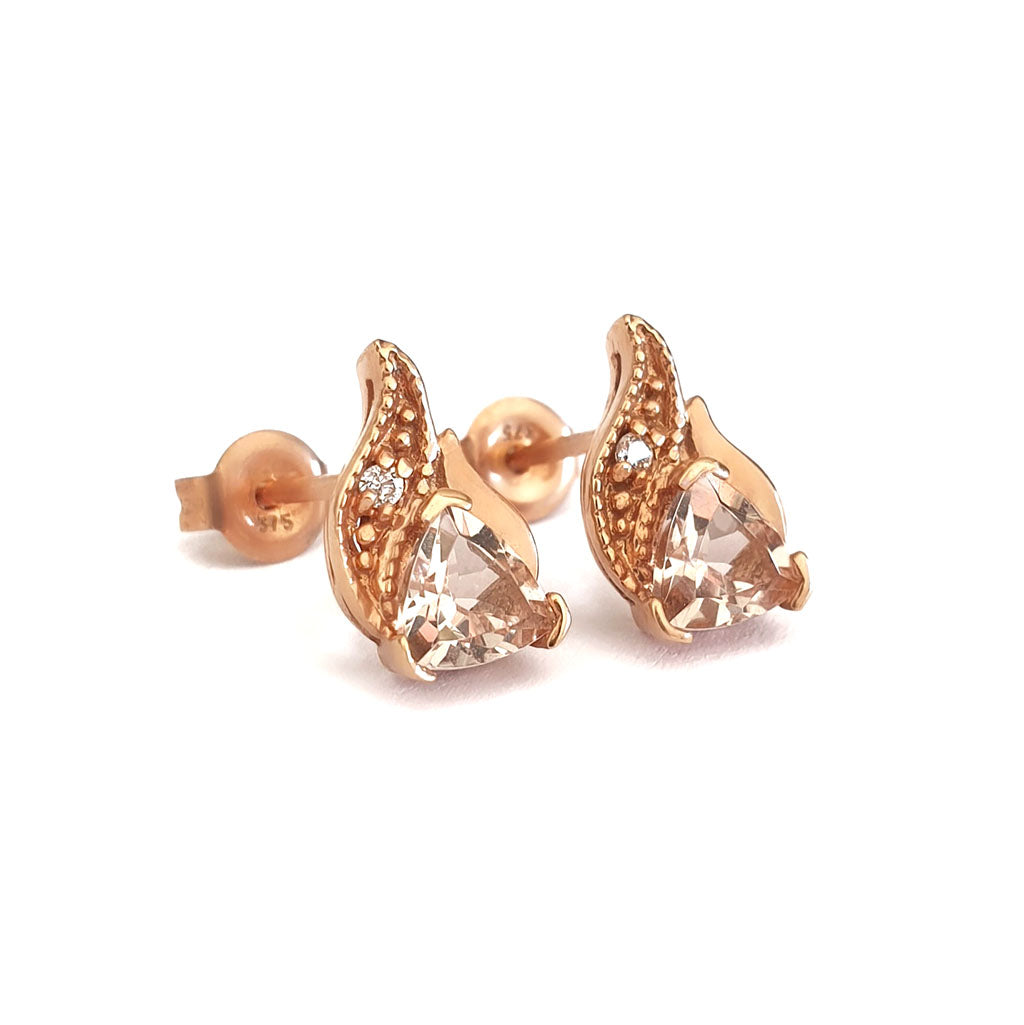 Rose Gold Morganite Trilliant and Diamond Earrings