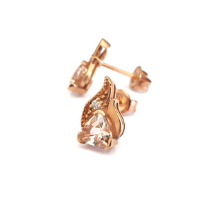 Rose Gold Morganite Trilliant and Diamond Earrings