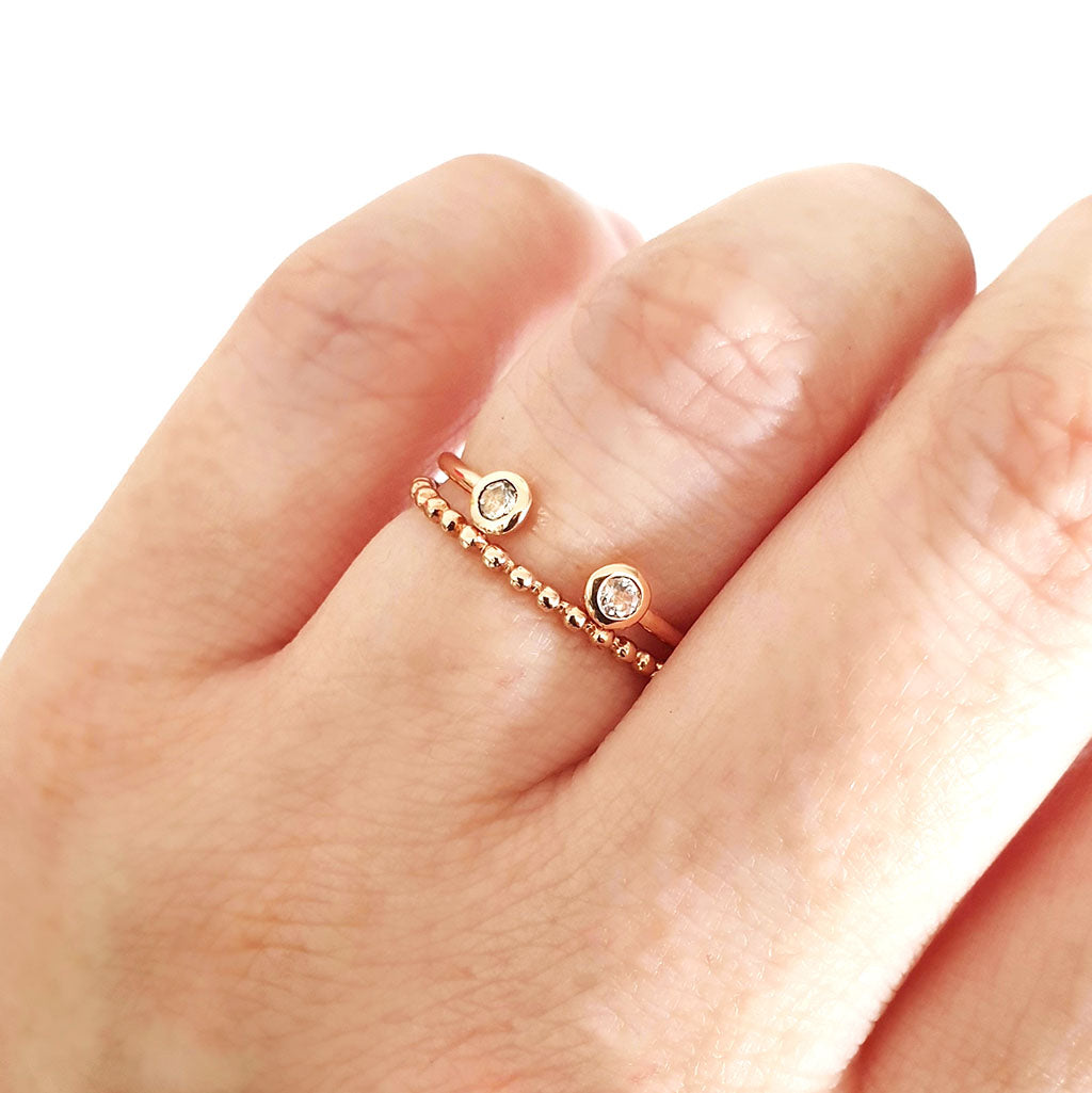 Rose Gold Open Double Bezel 2.5mm Morganite Stacking Ring