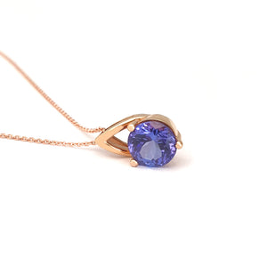 Rose Gold Open V Round Cut Tanzanite Pendant