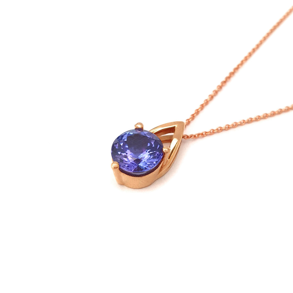 Rose Gold Open V Round Cut Tanzanite Pendant