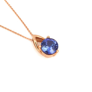 Rose Gold Open V Round Cut Tanzanite Pendant