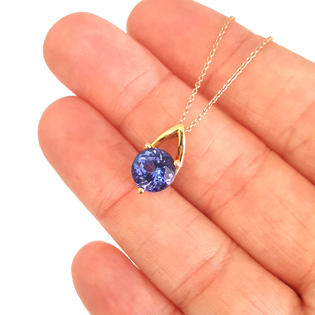 Rose Gold Open V Round Cut Tanzanite Pendant