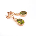   Rose Gold Oval Bezel Set Peridot and Diamond Drop Earrings