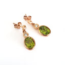   Rose Gold Oval Bezel Set Peridot and Diamond Drop Earrings
