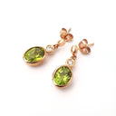   Rose Gold Oval Bezel Set Peridot and Diamond Drop Earrings