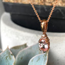 Rose Gold Oval Morganite Pendant with Trilogy Diamond Highlight