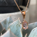 Rose Gold Oval Morganite Pendant with Trilogy Diamond Highlight