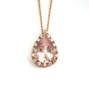  Rose Gold Pear Cut Pink Morganite and Diamond Halo Pendant