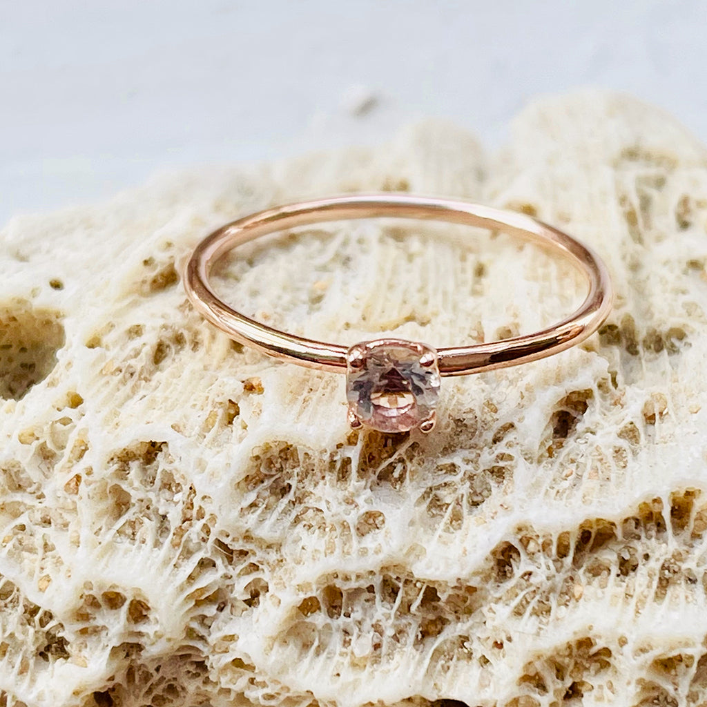 Rose Gold Raised Four Claw Morganite Stacking Ring