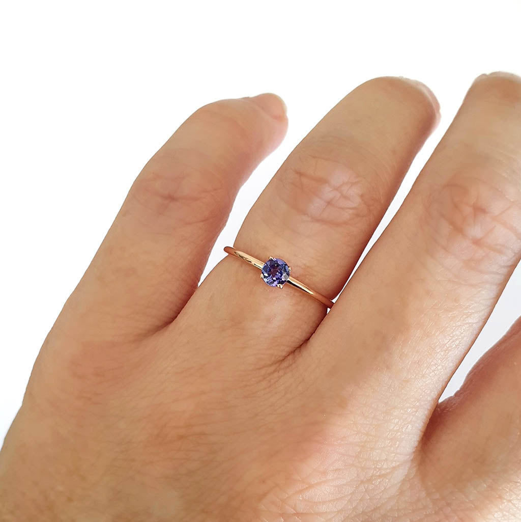 Rose Gold Raised Four Claw Tanzanite Stacking Ring