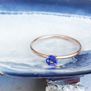 Rose Gold Raised Four Claw Tanzanite Stacking Ring