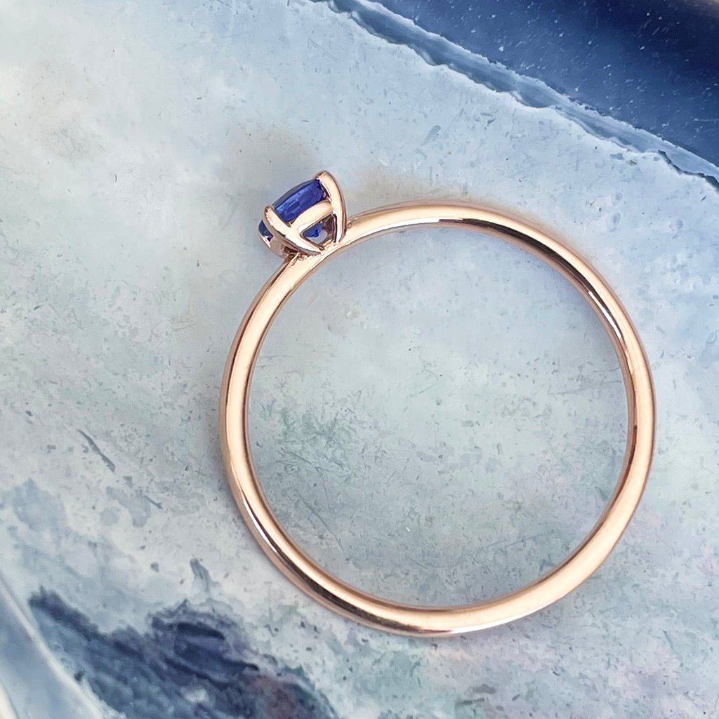 Rose Gold Raised Four Claw Tanzanite Stacking Ring