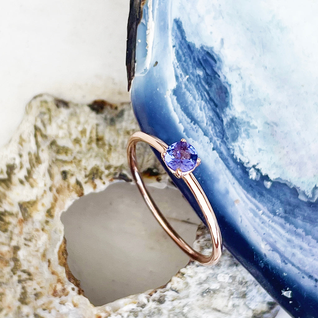 Rose Gold Raised Four Claw Tanzanite Stacking Ring