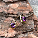 Rose Gold Round Cut Amethyst Gold Droplet Studs