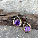 Rose Gold Round Cut Amethyst Gold Droplet Studs