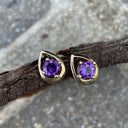 Rose Gold Round Cut Amethyst Gold Droplet Studs