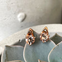 Rose Gold Round Cut Morganite Gold Droplet Studs