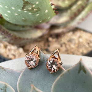 Rose Gold Round Cut Morganite Gold Droplet Studs