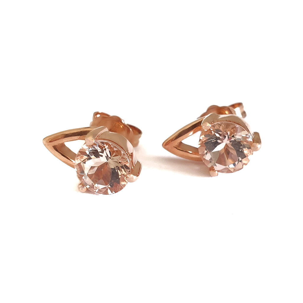 Rose Gold Round Cut Morganite Gold Droplet Studs