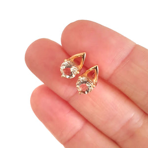 Rose Gold Round Cut Morganite Gold Droplet Studs