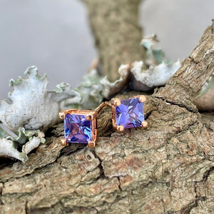 Rose Gold Square Cut Tanzanite Studs