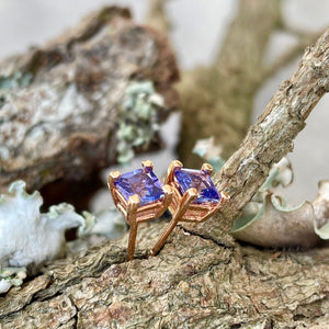 Rose Gold Square Cut Tanzanite Studs