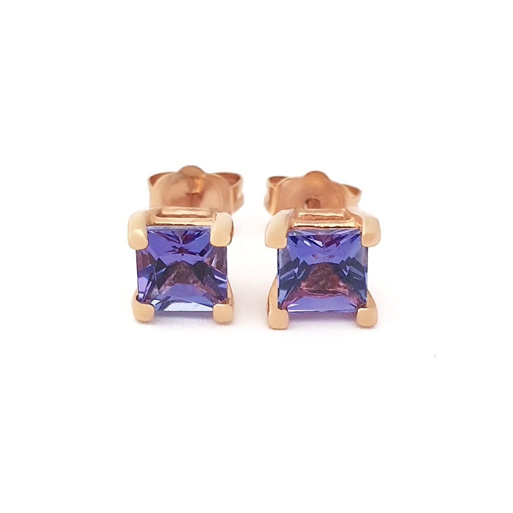  Rose Gold Square Cut Tanzanite Studs