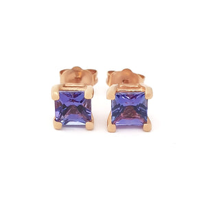  Rose Gold Square Cut Tanzanite Studs