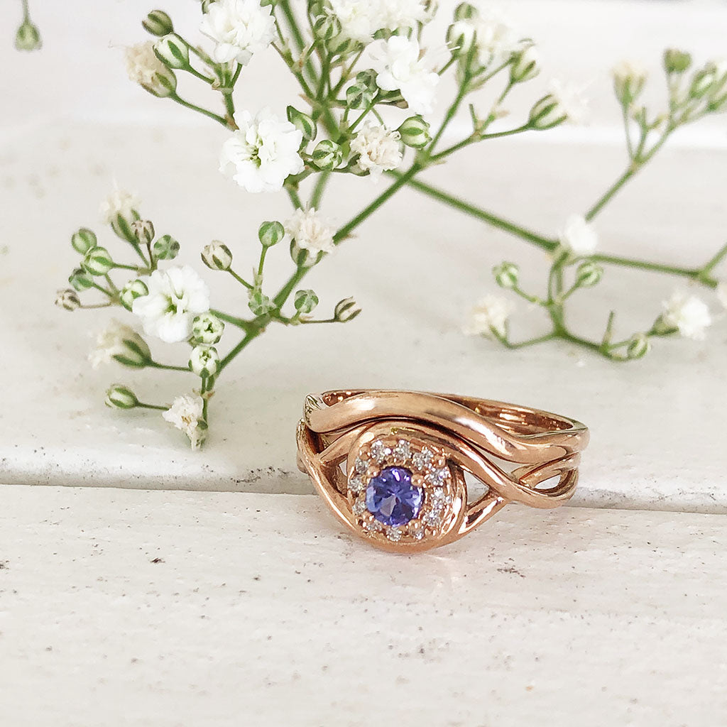 Rose Gold Tanzanite and Diamond Infinity Twist Wedding Set