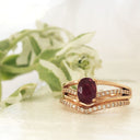 Three Band Split Shoulder Oval Ruby and Diamond Wedding Set
