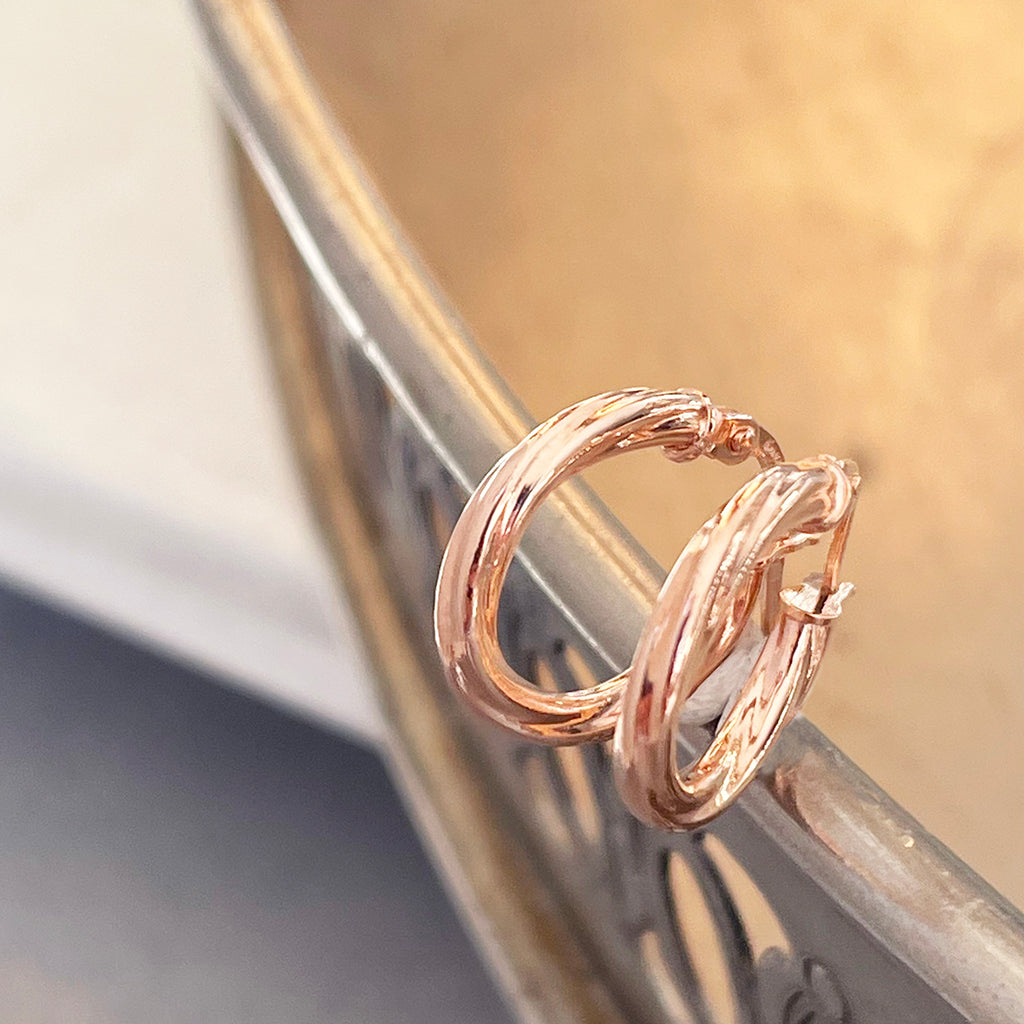 Rose Gold Twisted 14mm Hoop Earrings