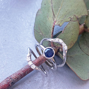 Round Bezel Set Blue Sapphire with 2 x Diamond Accent Wedding Set