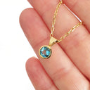 Round Bezel Set Blue Topaz with Fixed Bale Yellow Gold Pendant And Chain