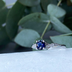Round Blue Sapphire and Diamond Braided Shoulder Wedding Set