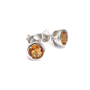 Citrine Bezel Set White Gold Studs