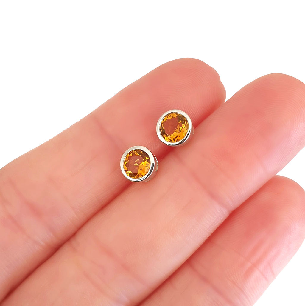 Citrine Bezel Set White Gold Studs