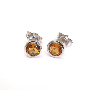 Citrine Bezel Set White Gold Studs