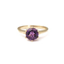 Round Cut Amethyst and Yellow Gold Six Claw Ring
