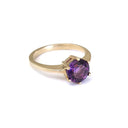 Round Cut Amethyst and Yellow Gold Six Claw Ring