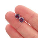 Round Cut Bezel Set Amethyst White Gold Studs