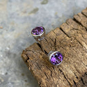 Round Cut Bezel Set Amethyst White Gold Studs
