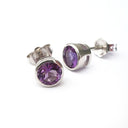 Round Cut Bezel Set Amethyst White Gold Studs
